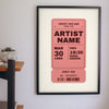 Personalised Concert Ticket Print - Lifestyle - hanging on a living room wall