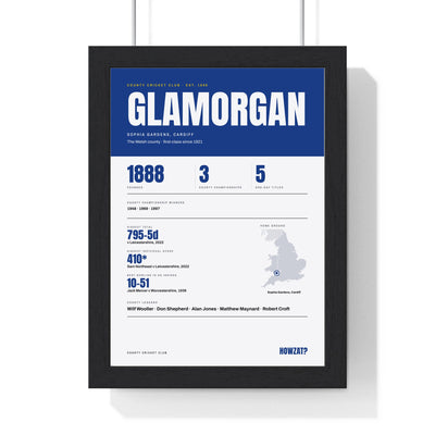 Glamorgan Cricket print framed in a black frame, ready to hang