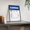 Glamorgan Cricket print framed and leaning on a sideboard