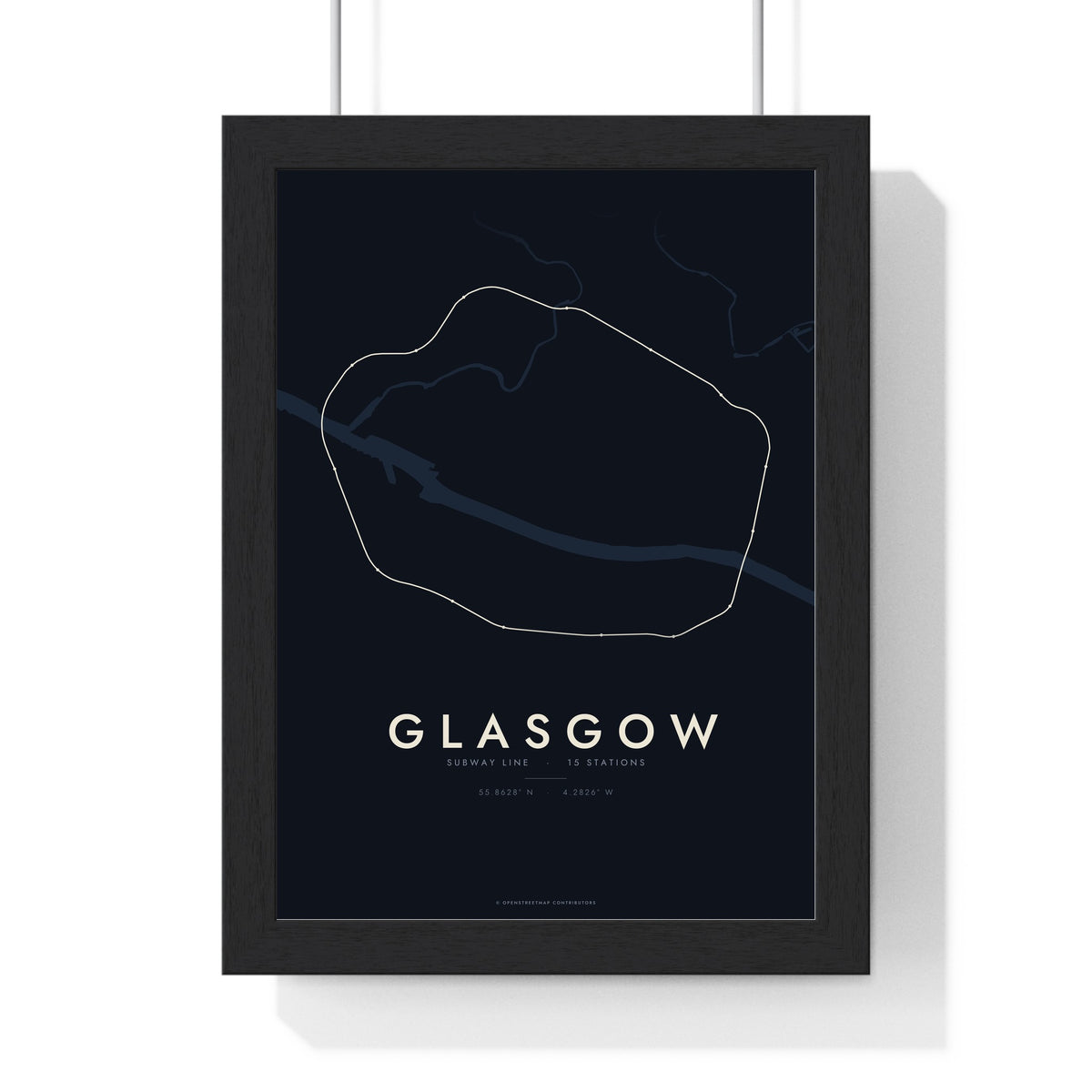 Glasgow Subway Map Print - framed night style Glasgow metro lines print