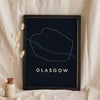 Glasgow Subway Map Print - night style Glasgow metro map print, light lines on a dark ground