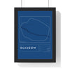 Glasgow Subway Map Print - framed blueprint style Glasgow metro map print with grid and scale bar