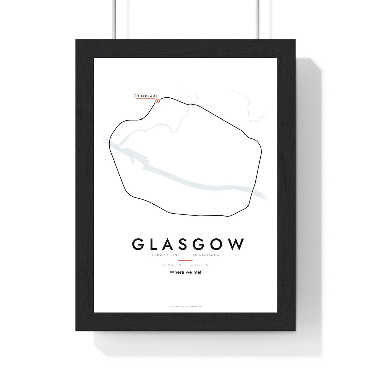 Glasgow Subway Map Print - framed Glasgow metro map print with a highlighted station and caption