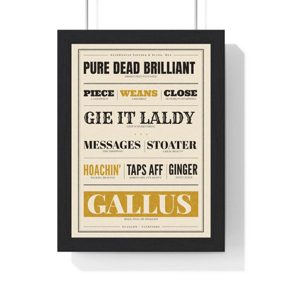 Glasgow Sayings Print in a black frame