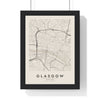 Glasgow street map poster in cream, minimal city map print framed in a black frame