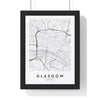 Glasgow street map poster in white, minimal city map print framed in a black frame