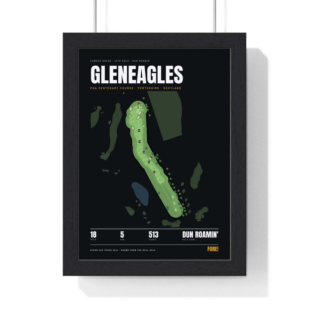 Gleneagles 18th Hole print framed in a black frame, ready to hang