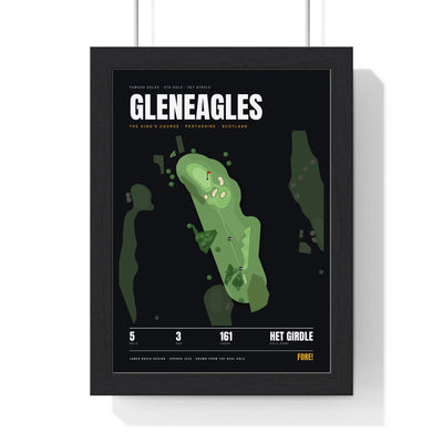 Gleneagles 5th Hole print framed in a black frame, ready to hang