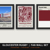 Gloucester Rugby Fan Wall Set | Kingsholm Stadium Print, Stadium Map & Club Colours