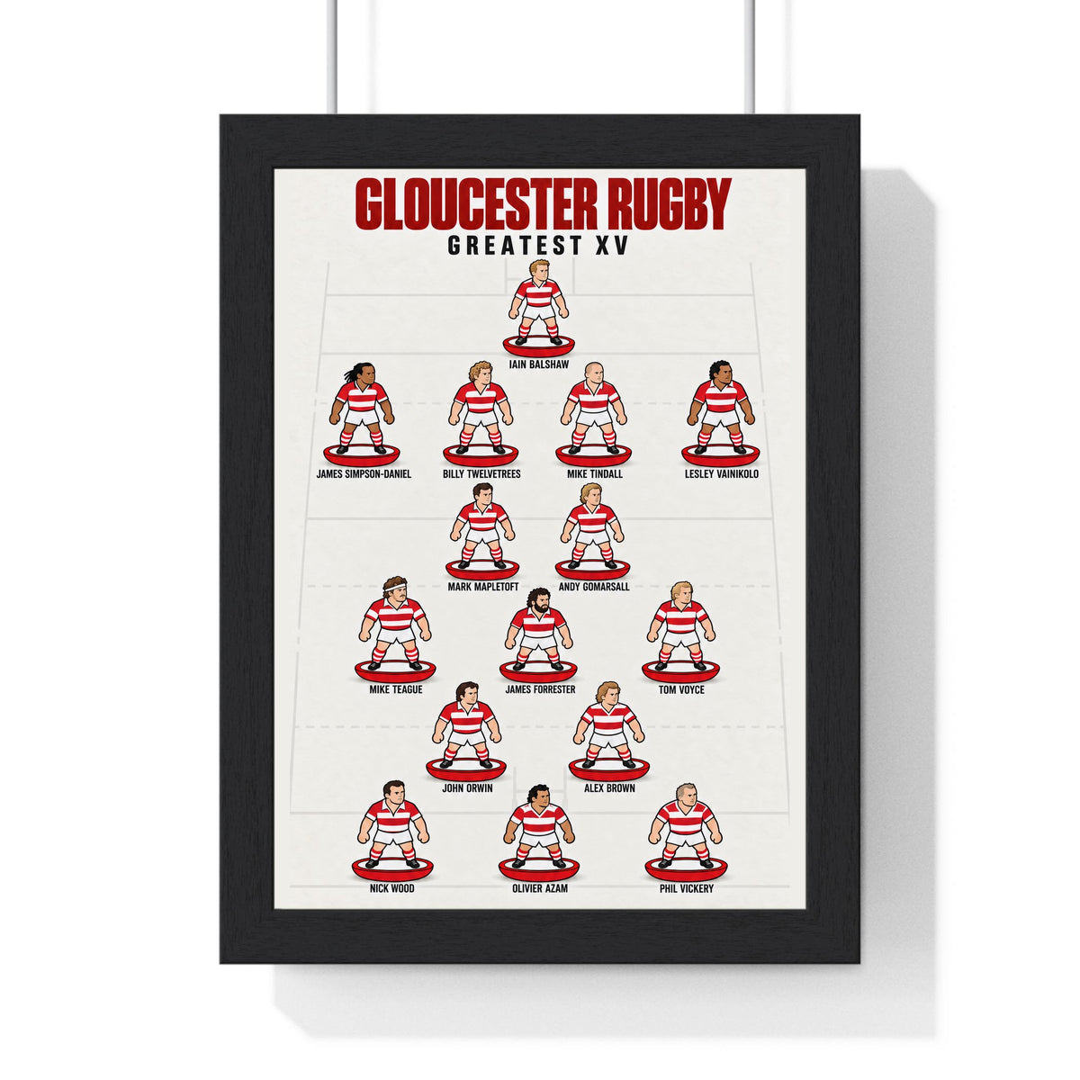 Gloucester Rugby Greatest XV print in a black frame