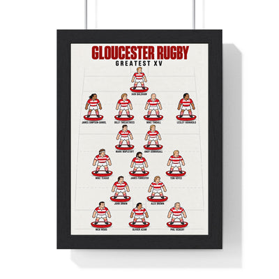 Gloucester Rugby Greatest XV print in a black frame