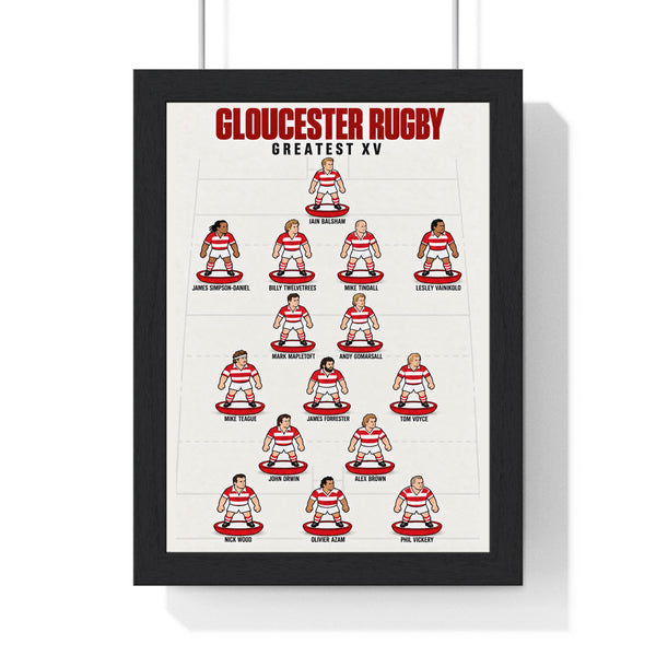 Gloucester Rugby Greatest XV print in a black frame