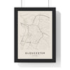 Gloucester street map poster in cream, minimal city map print framed in a black frame