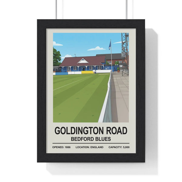 Goldington Road Bedford Blues stadium print framed in black Poster Kingz frame