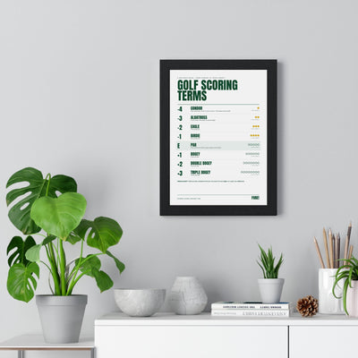 Golf Scoring Terms print framed on a living room wall