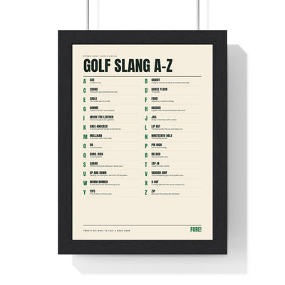 Golf Slang A-Z print framed in a black frame, ready to hang