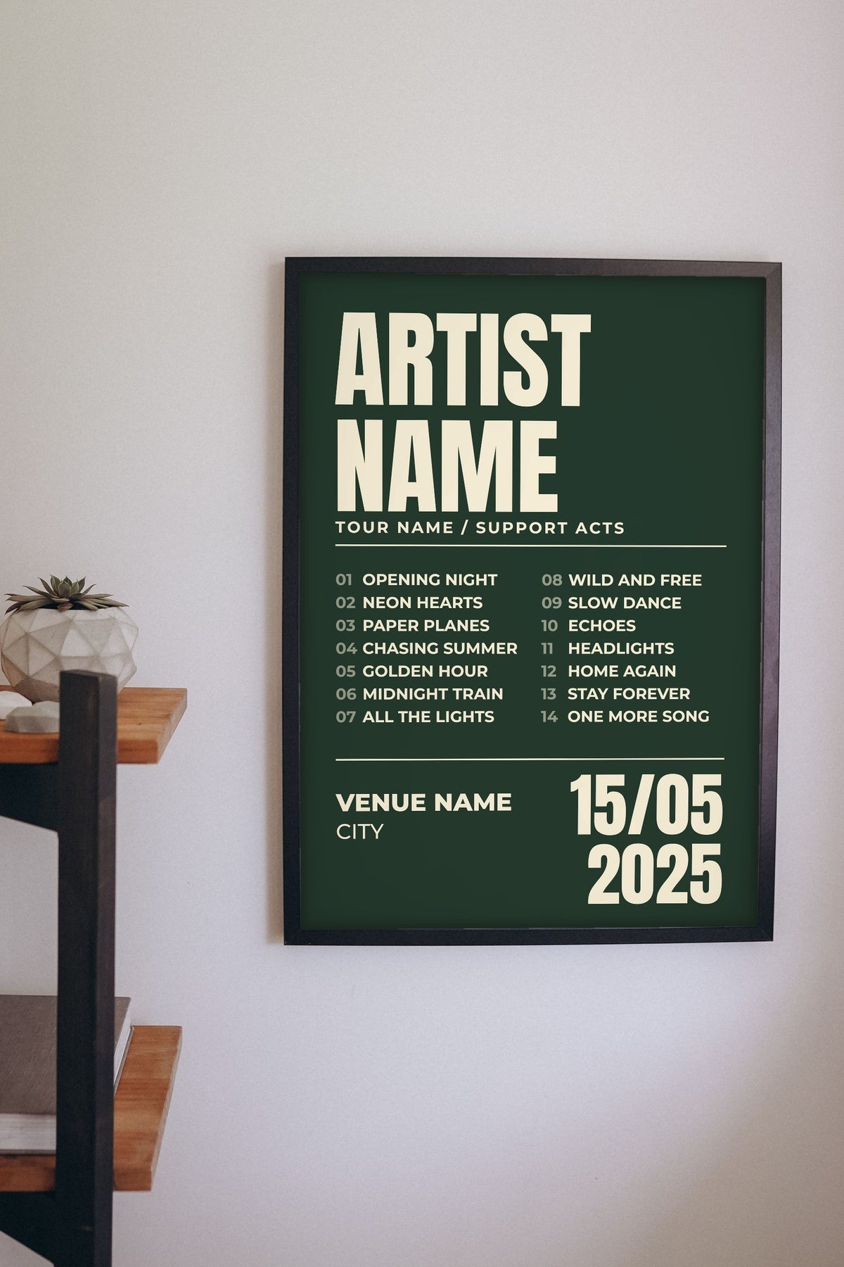 Personalised Gig Poster - Lifestyle - hanging on a living room wall