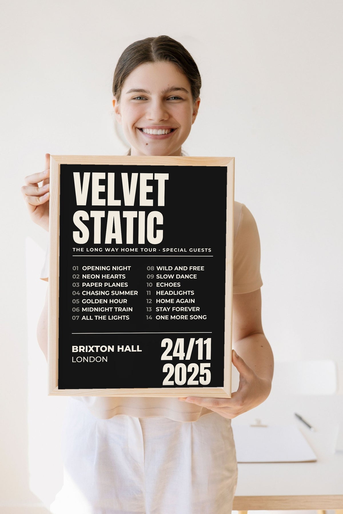 Personalised Gig Poster - Lifestyle - held by a smiling woman