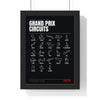 Grand Prix Circuits 2026 print framed in a black frame, ready to hang