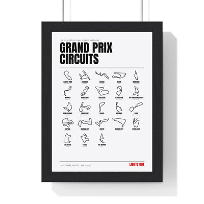 Grand Prix Circuits 2026 print White framed in a black frame, ready to hang