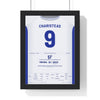 Greece Euro 2004 Final Poster - Angelos Charisteas 9 Header v Portugal Shirt Print framed in a black frame, ready to hang