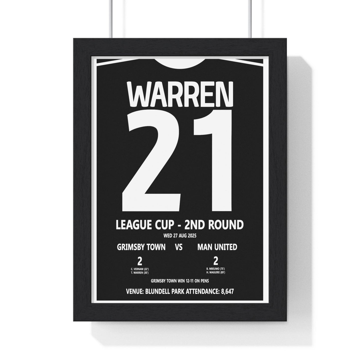 Framed Grimsby Town vs Manchester Poster League Cup 2025 poster