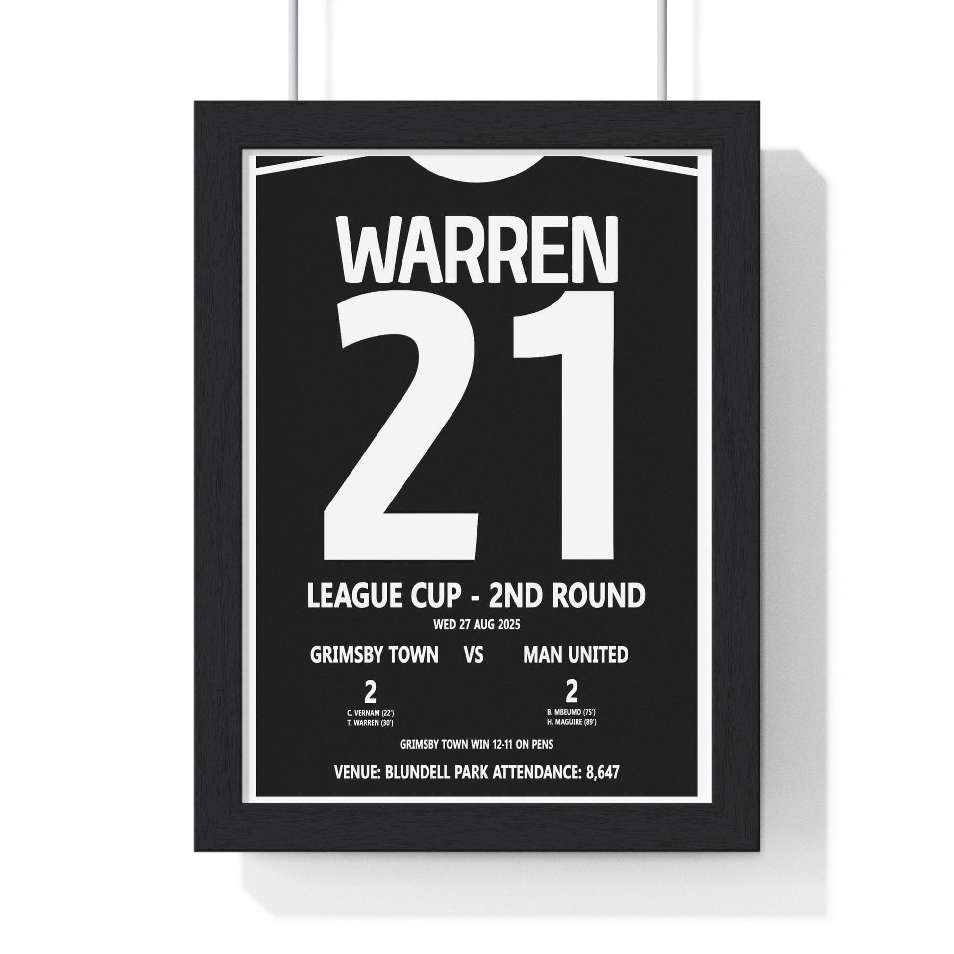 Framed Grimsby Town vs Manchester Poster League Cup 2025 poster