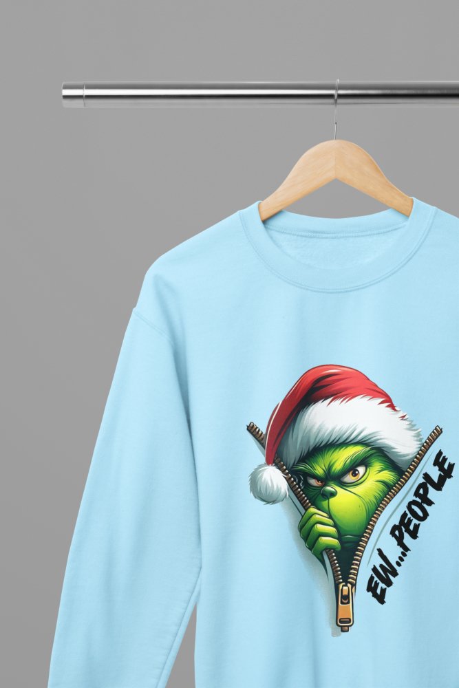 Grinch "Ew, People" Xmas T-Shirt/Sweatshirt Unisex - Funny Holiday Shirt - Poster Kingz - S - Blue - Sweatshirt