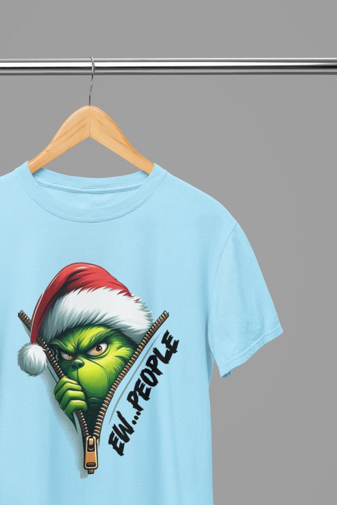 Grinch "Ew, People" Xmas T-Shirt/Sweatshirt Unisex - Funny Holiday Shirt - Poster Kingz - S - Blue - T-Shirt