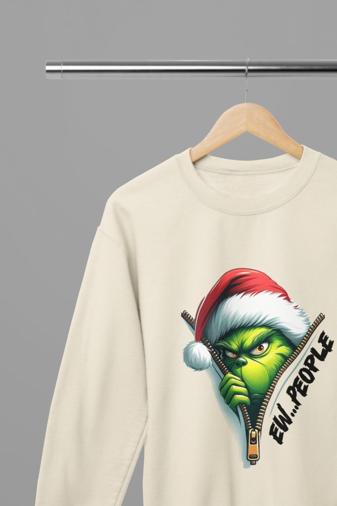 Grinch "Ew, People" Xmas T-Shirt/Sweatshirt Unisex - Funny Holiday Shirt - Poster Kingz - S - Sand - Sweatshirt