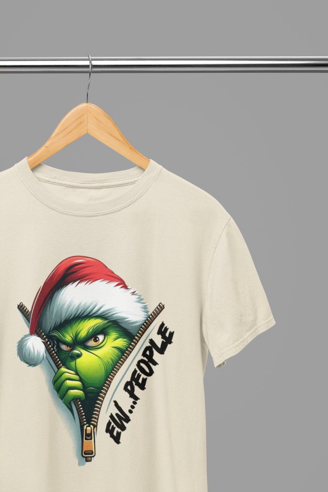 Grinch "Ew, People" Xmas T-Shirt/Sweatshirt Unisex - Funny Holiday Shirt - Poster Kingz - S - Sand - T-Shirt