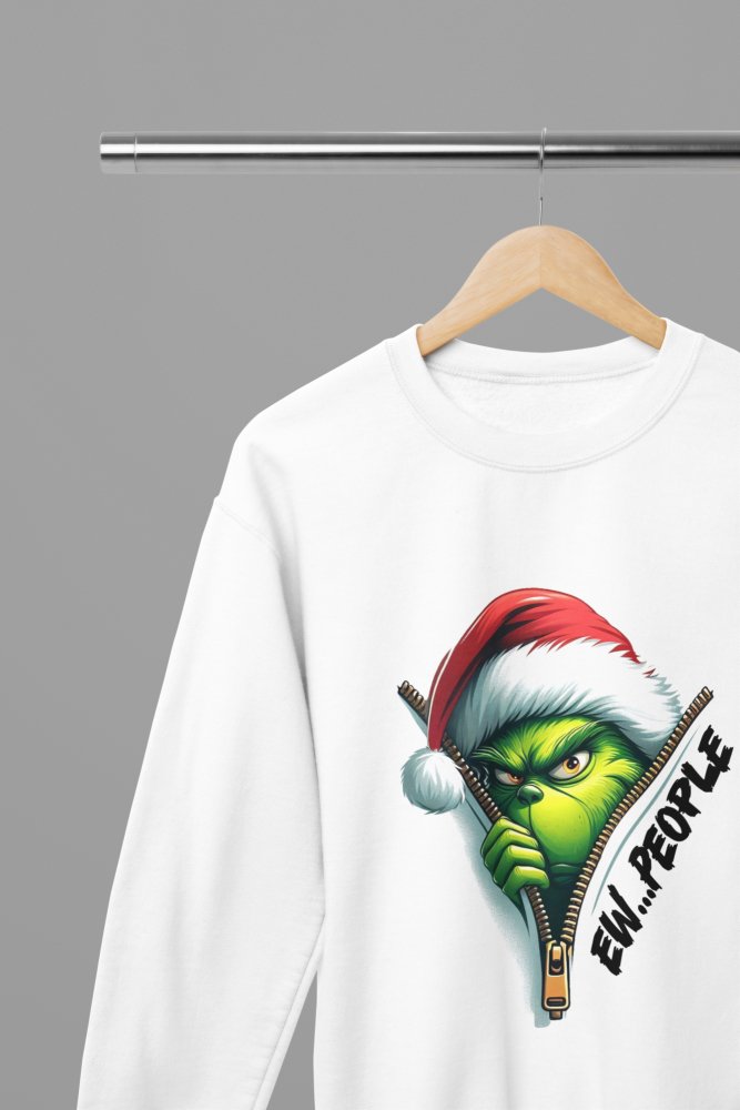 Grinch "Ew, People" Xmas T-Shirt/Sweatshirt Unisex - Funny Holiday Shirt - Poster Kingz - S - White - Sweatshirt