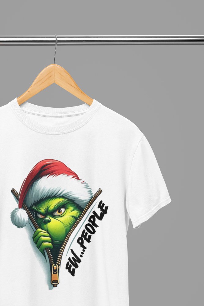 Grinch "Ew, People" Xmas T-Shirt/Sweatshirt Unisex - Funny Holiday Shirt - Poster Kingz - S - White - T-Shirt