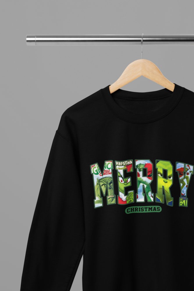 Grinch Merry Christmas Movie T-Shirt/Sweatshirt Unisex - Festive Holiday Shirt - Poster Kingz - S - Black - Sweatshirt