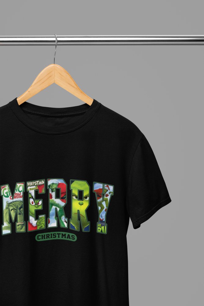 Grinch Merry Christmas Movie T-Shirt/Sweatshirt Unisex - Festive Holiday Shirt - Poster Kingz - S - Black - T-Shirt