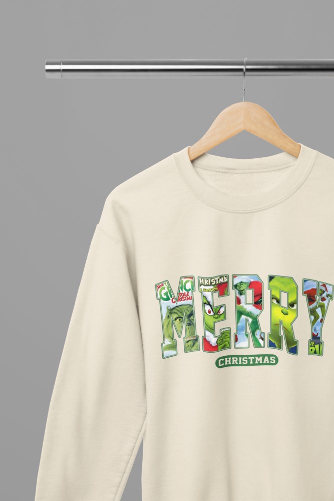 Grinch Merry Christmas Movie T-Shirt/Sweatshirt Unisex - Festive Holiday Shirt - Poster Kingz - S - Sand - Sweatshirt