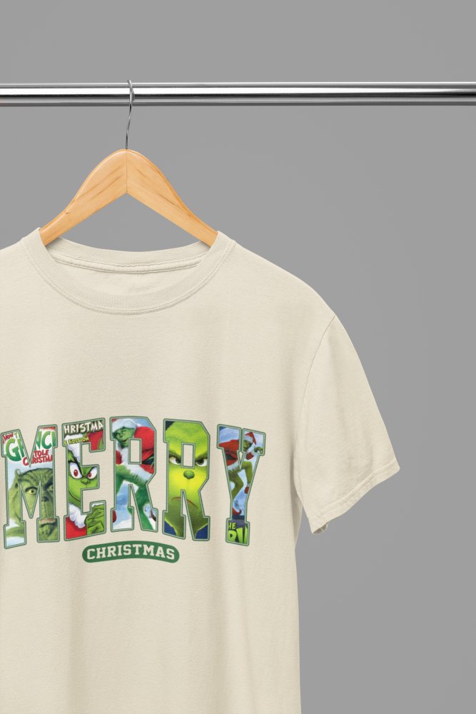 Grinch Merry Christmas Movie T-Shirt/Sweatshirt Unisex - Festive Holiday Shirt - Poster Kingz - S - Sand - T-Shirt