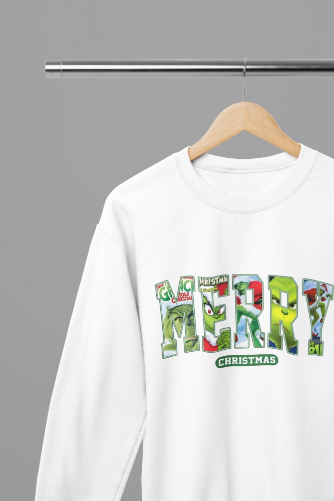 Grinch Merry Christmas Movie T-Shirt/Sweatshirt Unisex - Festive Holiday Shirt - Poster Kingz - S - White - Sweatshirt