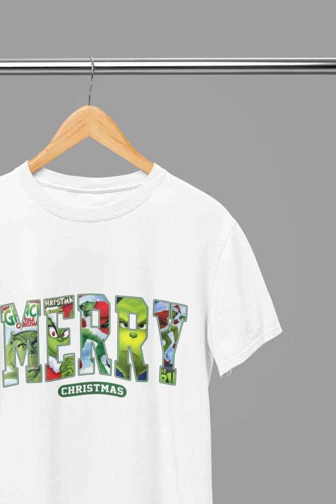 Grinch Merry Christmas Movie T-Shirt/Sweatshirt Unisex - Festive Holiday Shirt - Poster Kingz - S - White - T-Shirt