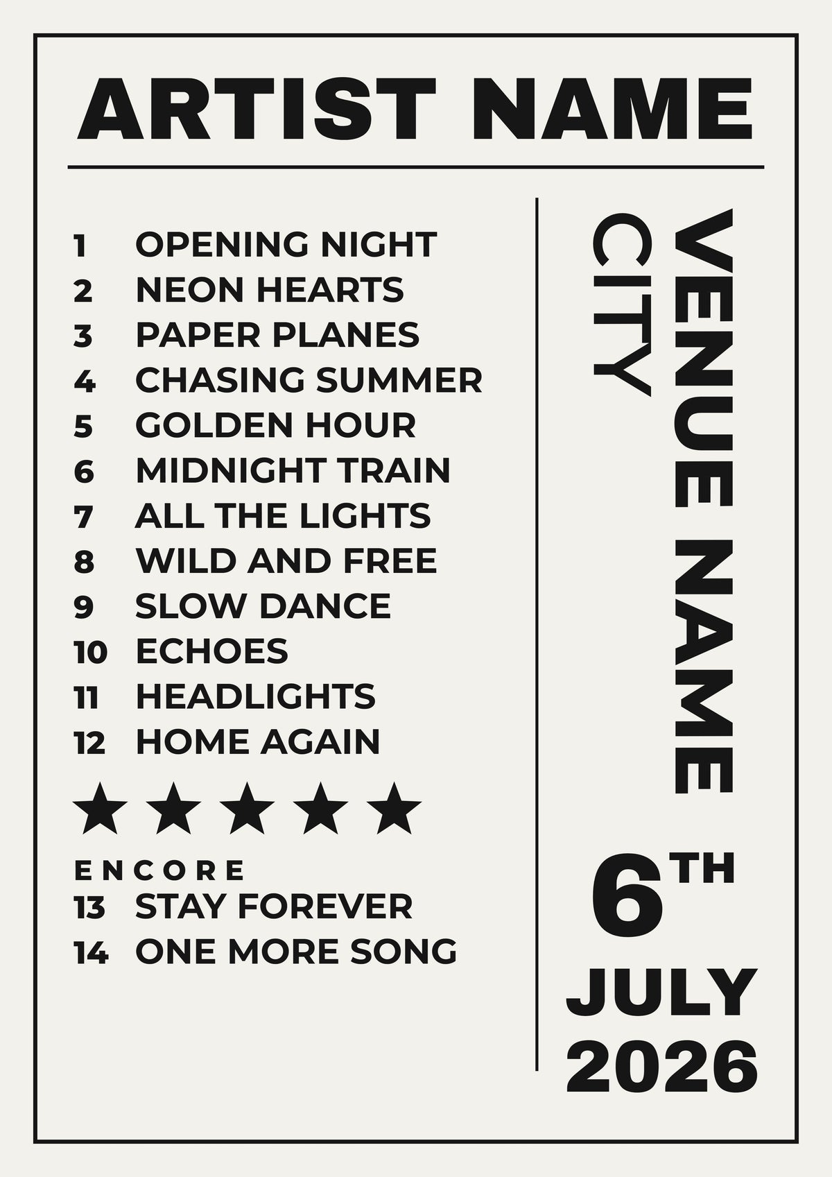 Personalised Concert Setlist Print - design detail