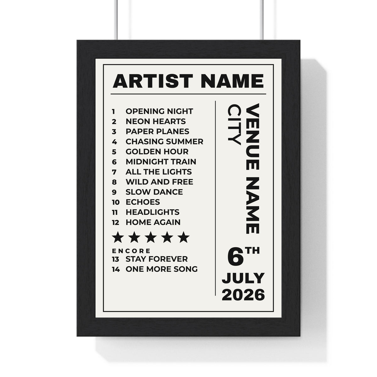 Personalised Concert Setlist Print - framed print