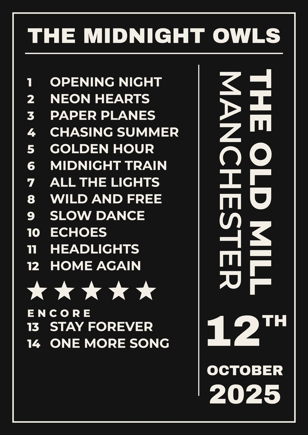 Personalised Concert Setlist Print - second design
