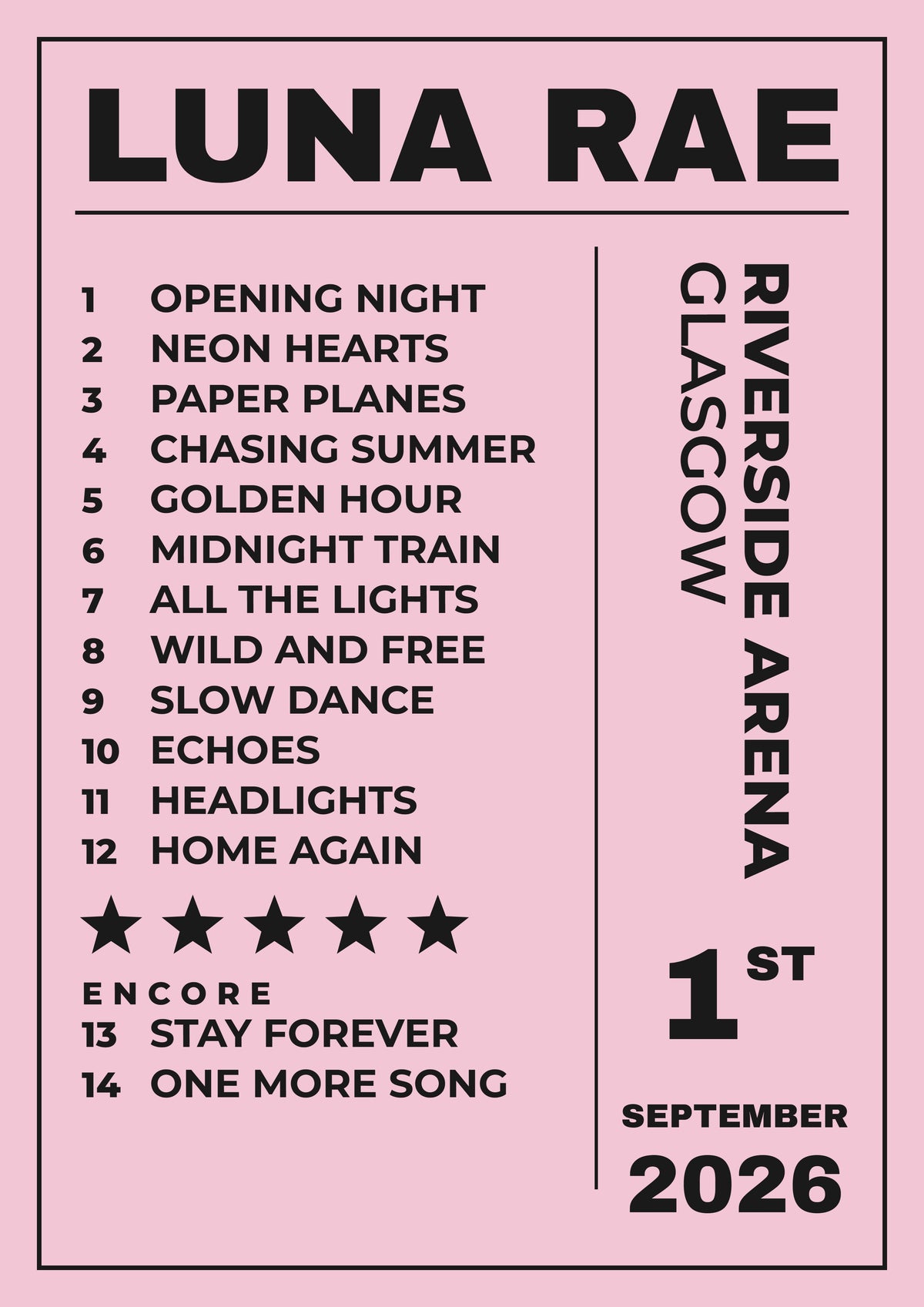 Personalised Concert Setlist Print - third design