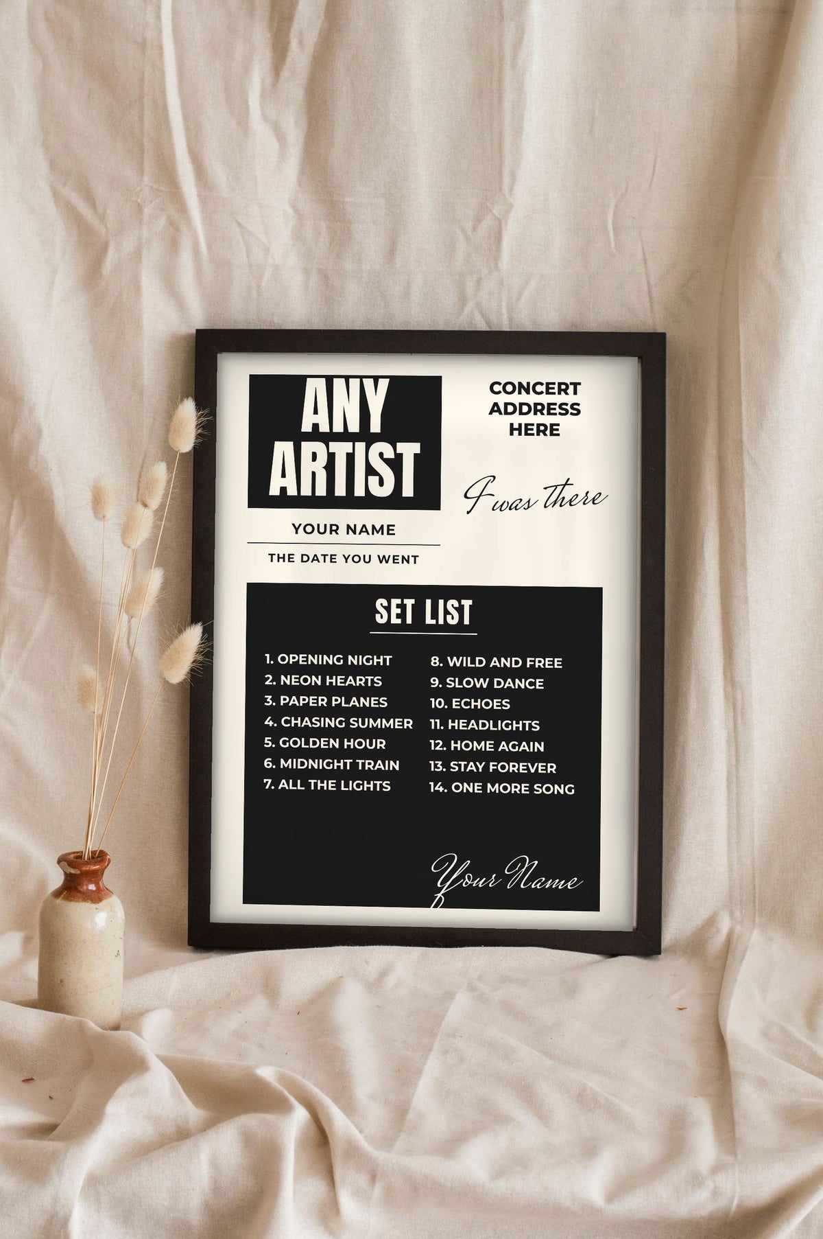 Personalised I Was There Gig Print - Lifestyle - leaning in a frame with dried flowers