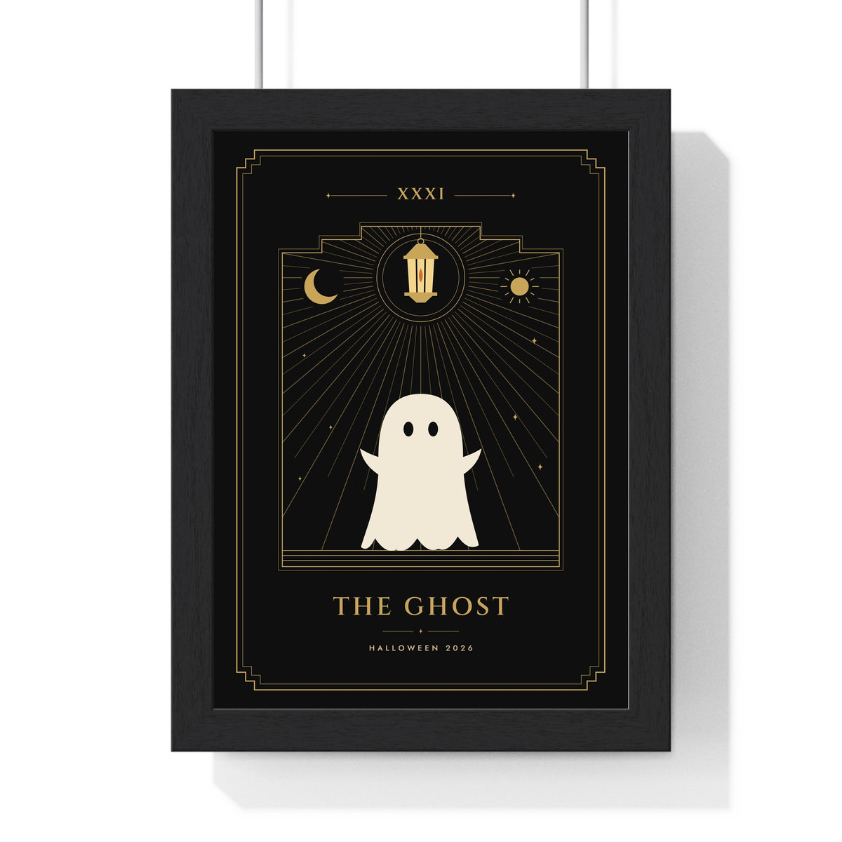 Halloween Tarot Card Print - framed Halloween tarot card print, The Ghost in gold on black