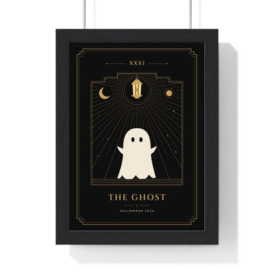 Halloween Tarot Card Print - framed Halloween tarot card print, The Ghost in gold on black