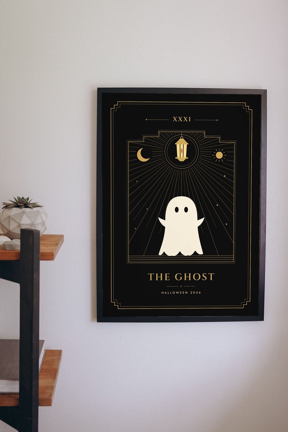 Halloween Tarot Card Print - ghost tarot card print on a bedroom wall