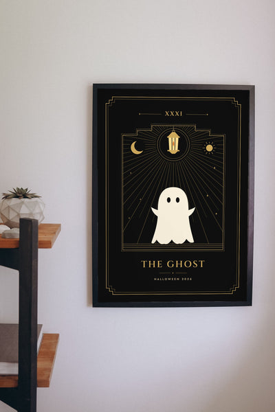 Halloween Tarot Card Print - ghost tarot card print on a bedroom wall