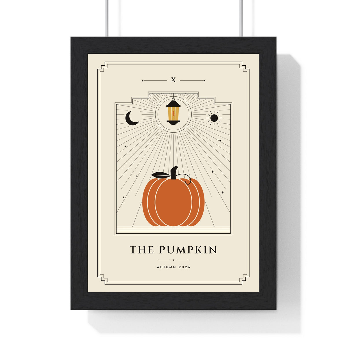Halloween Tarot Card Print - framed pumpkin tarot card in black on cream