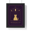 Halloween Tarot Card Print - framed cat tarot card in gold on plum